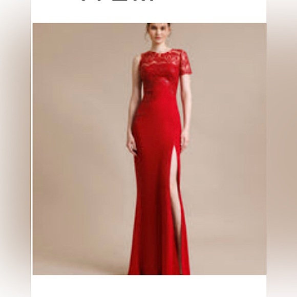 Gemy Maalouf embroidered red dress with slit - Picture 1 of 6